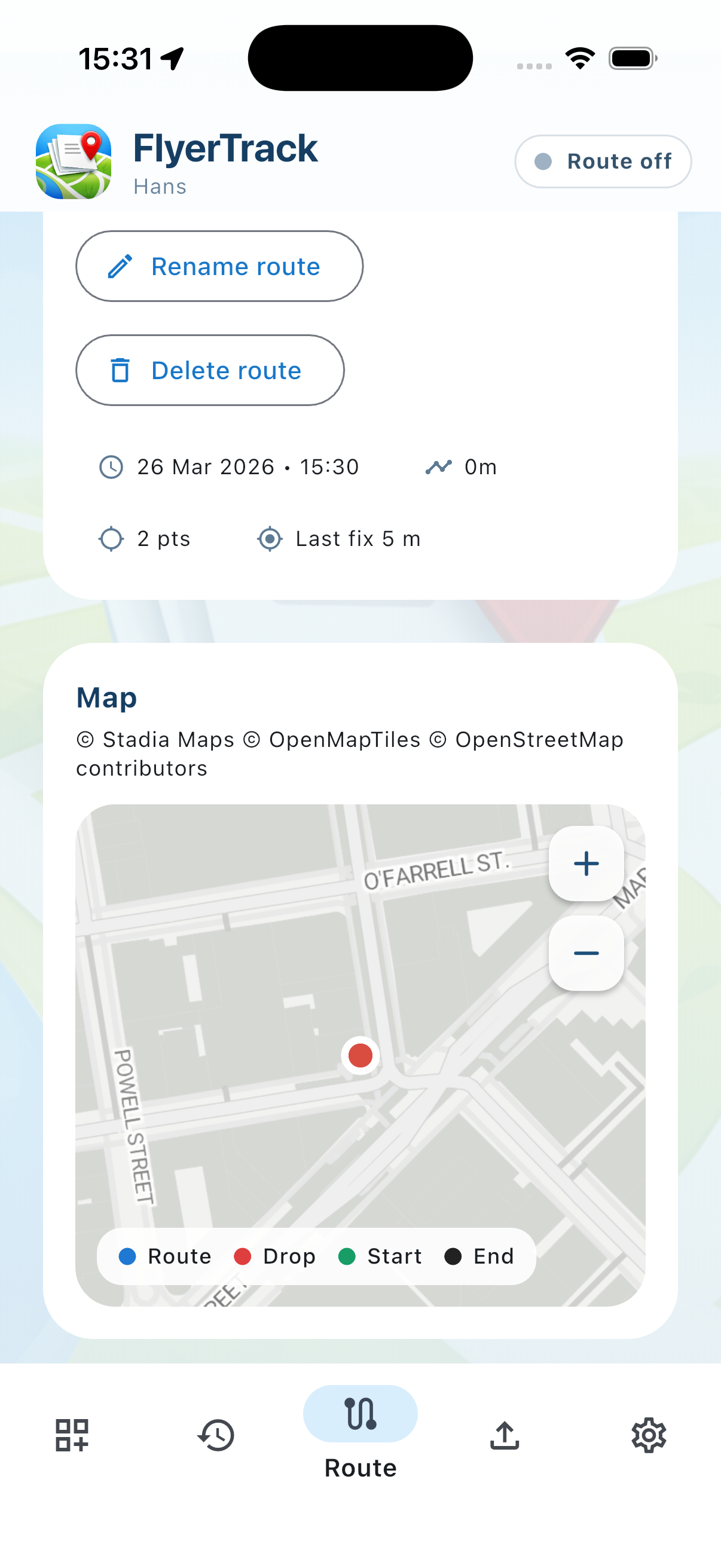 Route history and proof