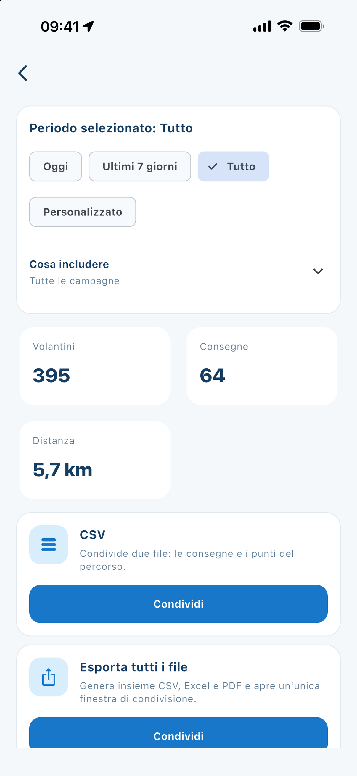 Esporta o condividi