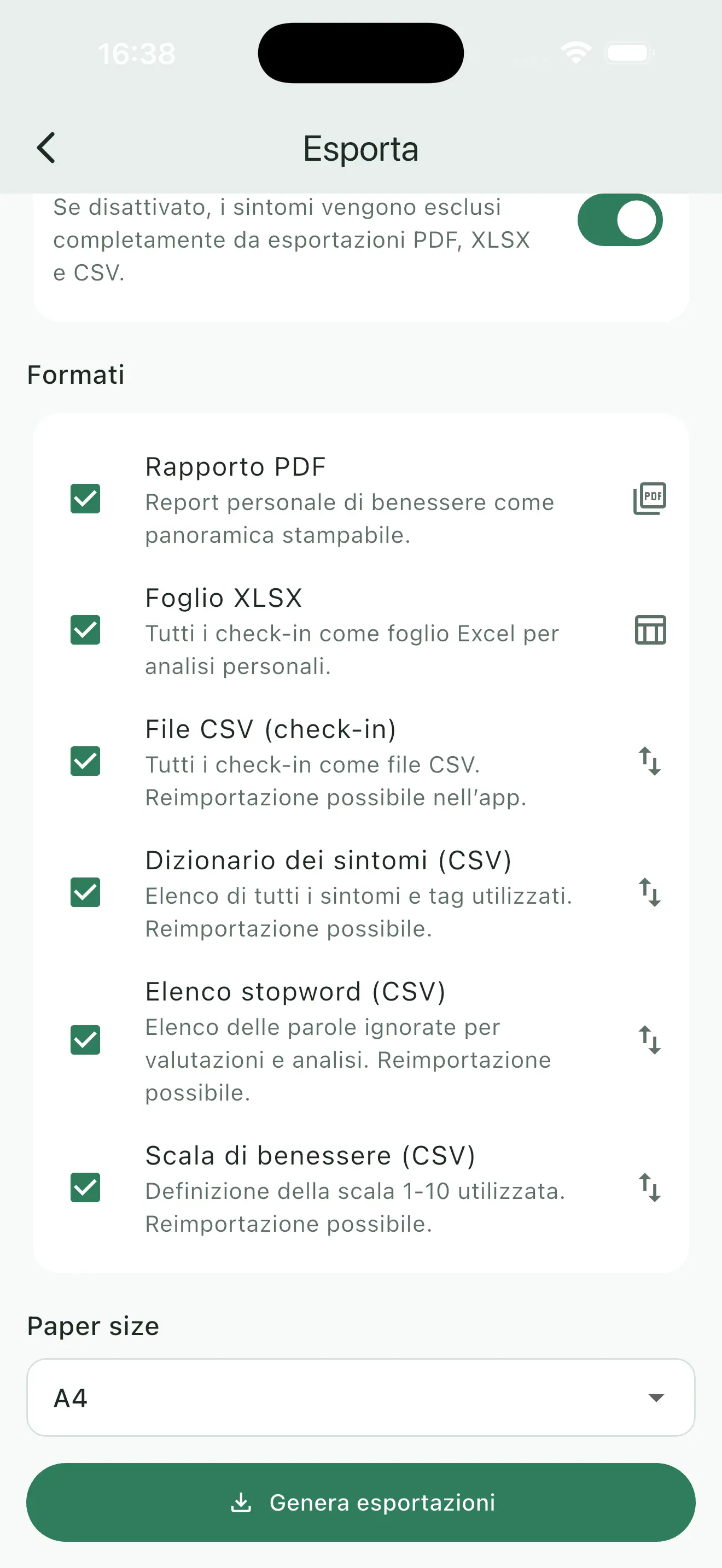 Opzioni di esportazione